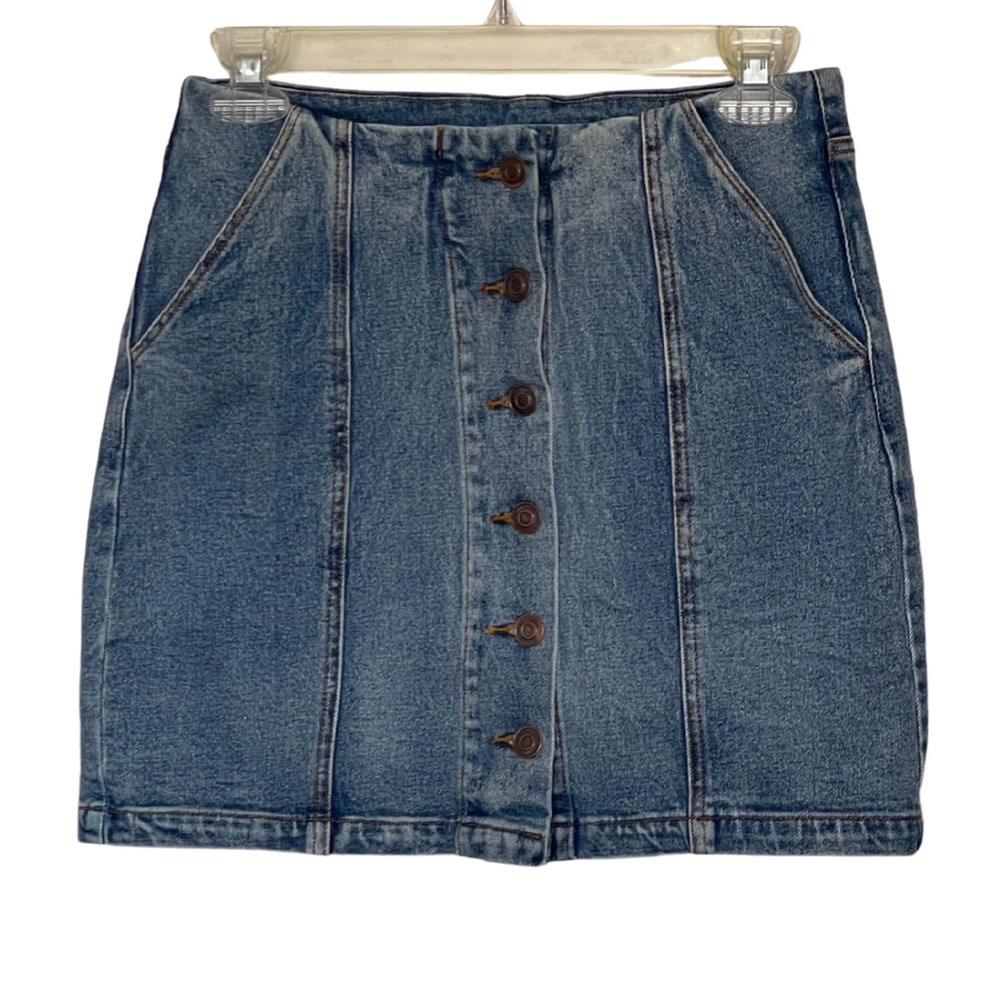 Gianni Bini Button Front Denim Mini Skirt